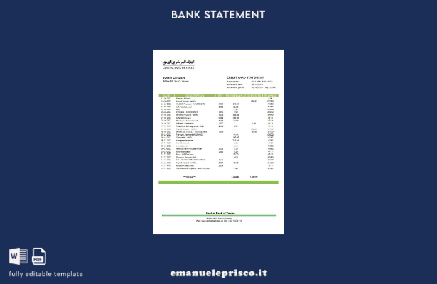modello word di estratto conto bancario della Banca centrale dello Yemen in stil